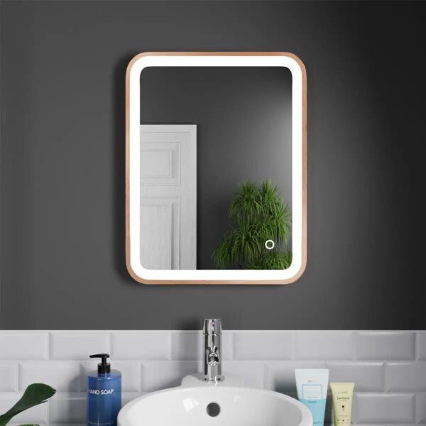 Vela Brushed Copper LED Bathroom Mirror 390mm x 500mm