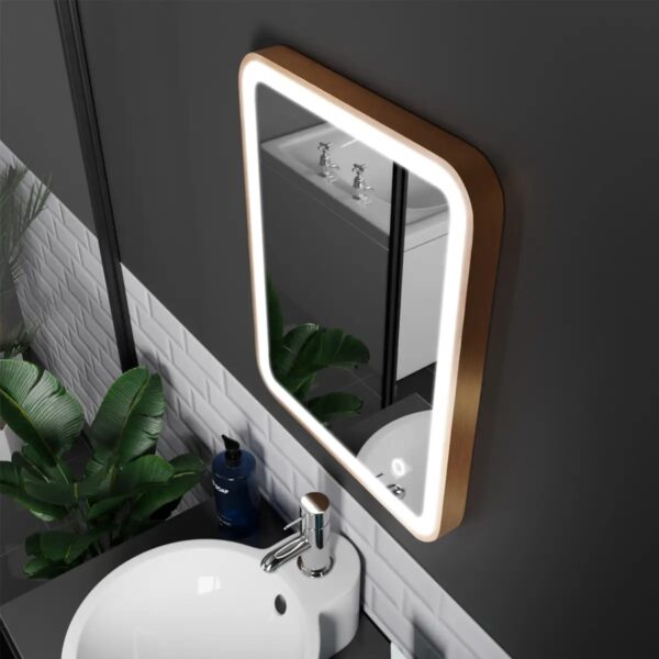 Vela Brushed Copper LED Bathroom Mirror 390mm x 500mm - Image 4