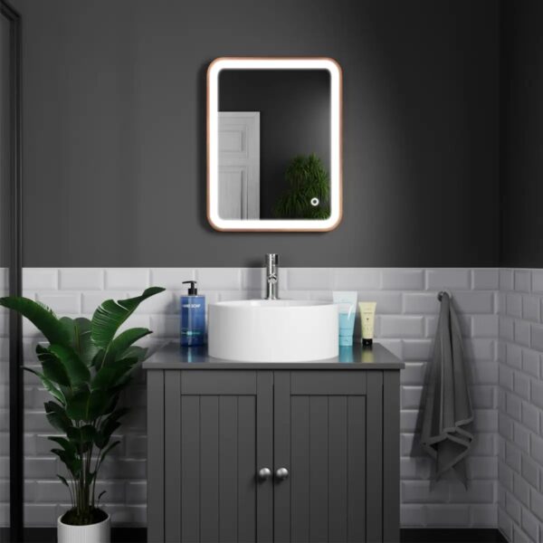 Vela Brushed Copper LED Bathroom Mirror 390mm x 500mm - Image 3