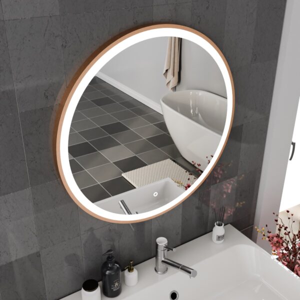 Lyra Brushed Copper LED Bathroom Mirror 800mm x 800mm - Image 2