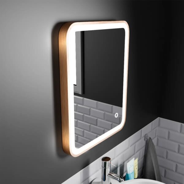 Vela Brushed Copper LED Bathroom Mirror 390mm x 500mm - Image 2