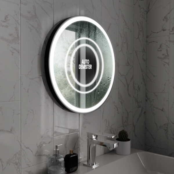 Lyra Matt Black LED Bathroom Mirror 600mm x 600mm - Image 2