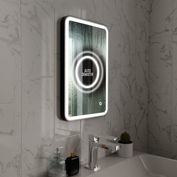 Vela Matt Black LED Bathroom Mirror 400mm x 600mm - Image 3