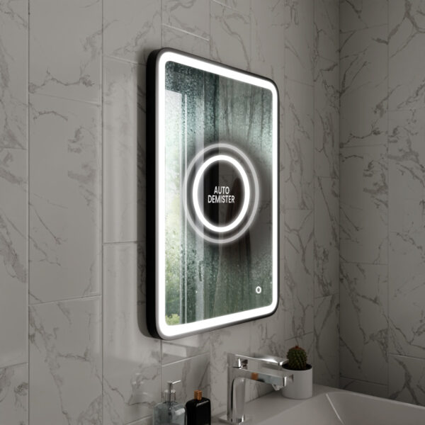 Vela Matt Black LED Bathroom Mirror 600mm x 800mm - Image 4