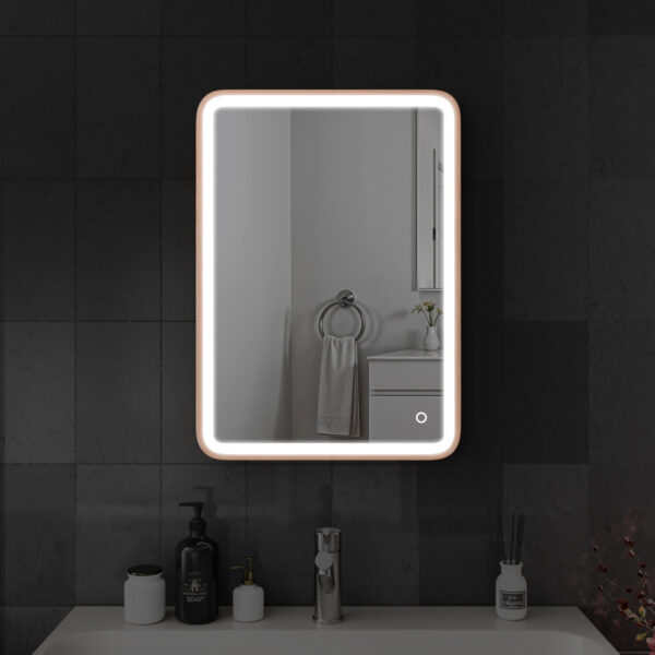 Vela Brushed Copper LED Bathroom Mirror 500mm x 700mm - Image 2