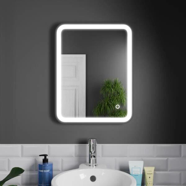 Vela Matt Black LED Bathroom Mirror 390mm x 500mm