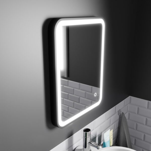 Vela Matt Black LED Bathroom Mirror 390mm x 500mm - Image 2