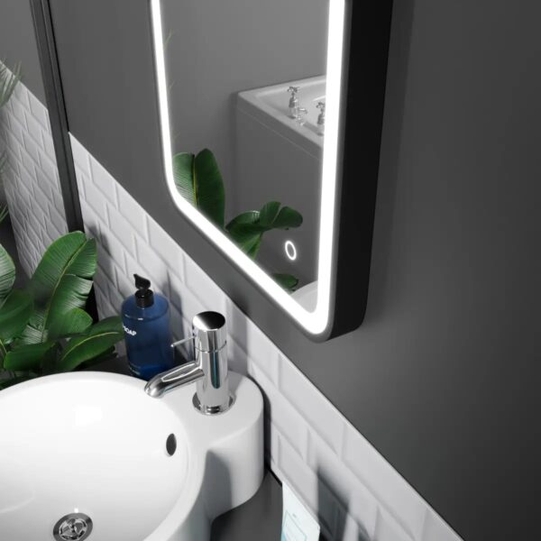 Vela Matt Black LED Bathroom Mirror 390mm x 500mm - Image 3