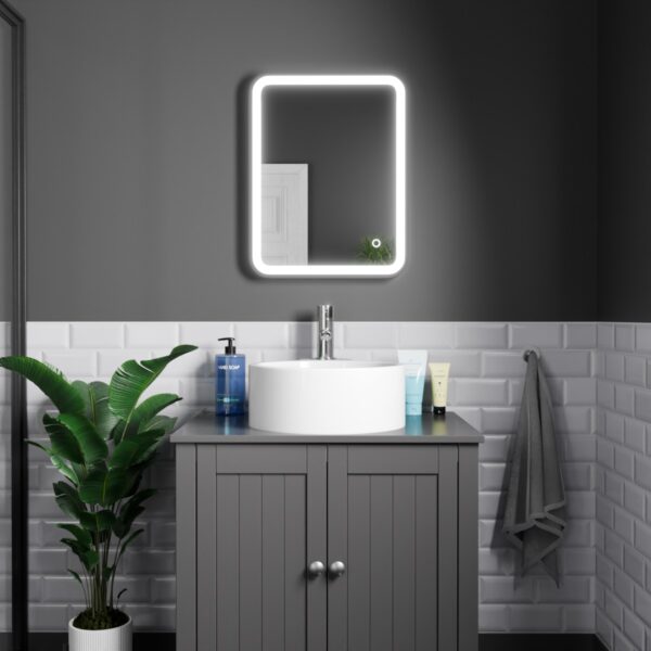 Vela Matt Black LED Bathroom Mirror 390mm x 500mm - Image 4