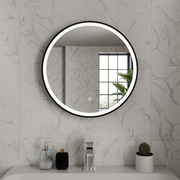 Lyra Matt Black LED Bathroom Mirror 600mm x 600mm