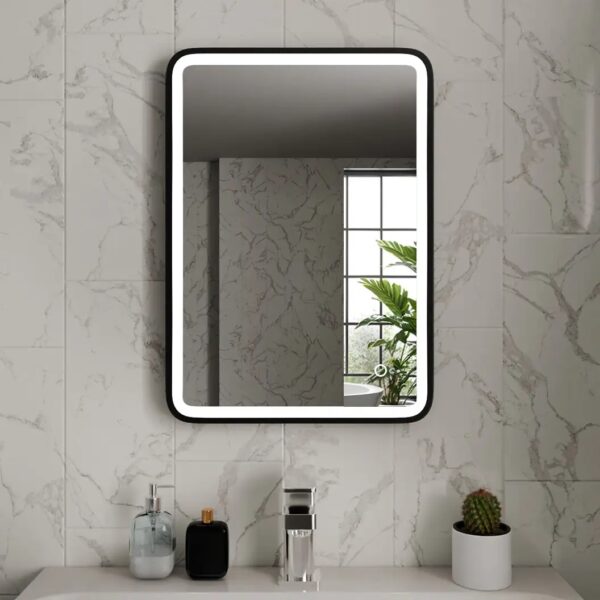 Vela Matt Black LED Bathroom Mirror 400mm x 600mm