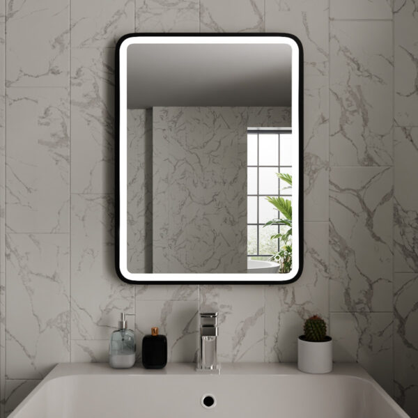 Vela Matt Black LED Bathroom Mirror 600mm x 800mm