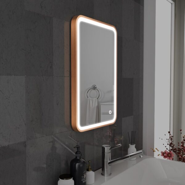 Vela Brushed Copper LED Bathroom Mirror 400mm x 600mm - Image 3