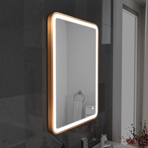 Vela Brushed Copper LED Bathroom Mirror 600mm x 800mm - Image 2