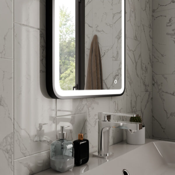 Vela Matt Black LED Bathroom Mirror 600mm x 800mm - Image 2