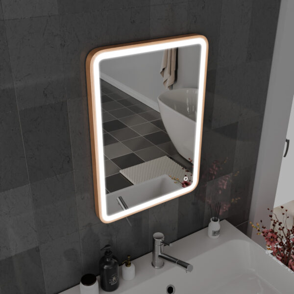 Vela Brushed Copper LED Bathroom Mirror 500mm x 700mm - Image 3