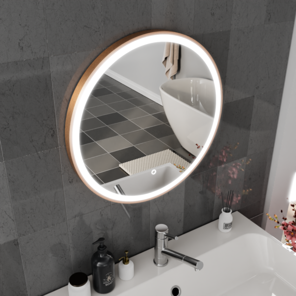 Lyra Brushed Copper LED Bathroom Mirror 600mm x 600mm - Image 2