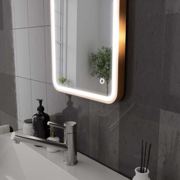 Vela Brushed Copper LED Bathroom Mirror 400mm x 600mm - Image 4