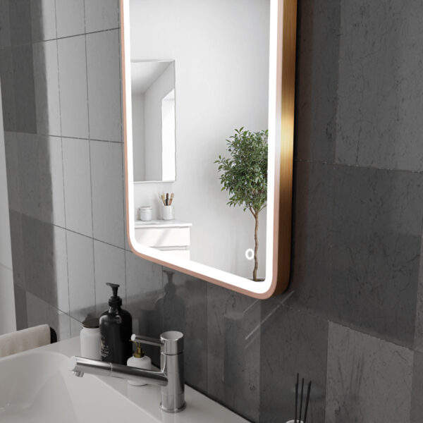 Vela Brushed Copper LED Bathroom Mirror 500mm x 700mm - Image 4