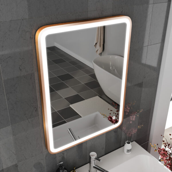 Vela Brushed Copper LED Bathroom Mirror 600mm x 800mm - Image 4