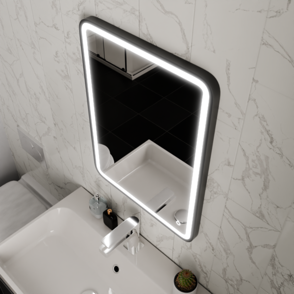 Vela Matt Black LED Bathroom Mirror 600mm x 800mm - Image 3