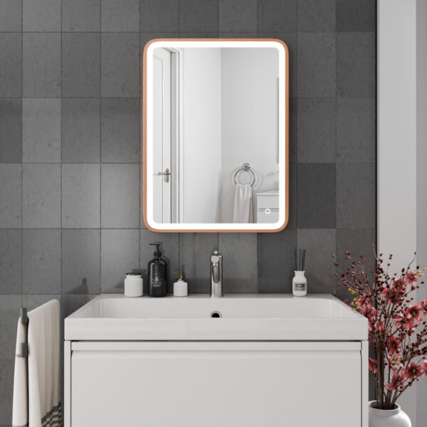 Vela Brushed Copper LED Bathroom Mirror 600mm x 800mm - Image 3