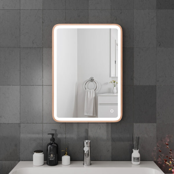 Vela Brushed Copper LED Bathroom Mirror 500mm x 700mm