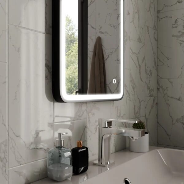 Vela Matt Black LED Bathroom Mirror 400mm x 600mm - Image 4