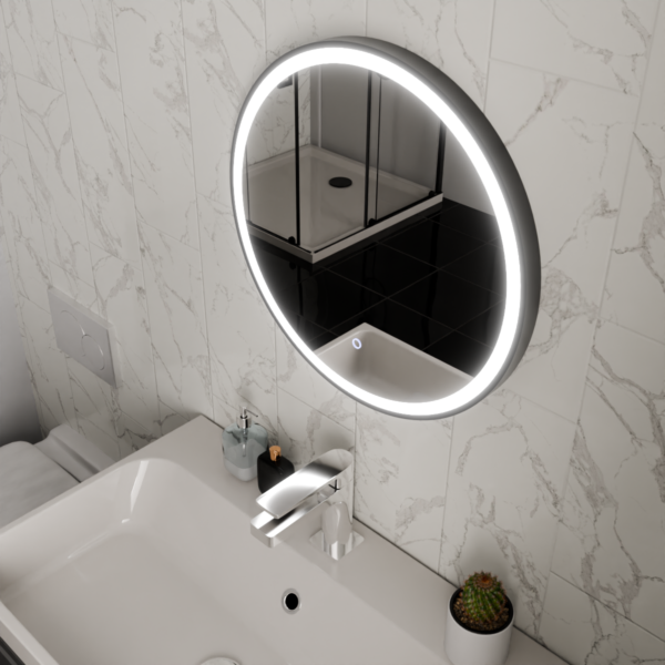 Lyra Matt Black LED Bathroom Mirror 600mm x 600mm - Image 3