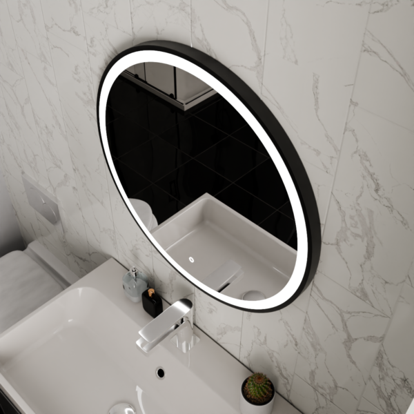 Lyra Matt Black LED Bathroom Mirror 800mm x 800mm - Image 2