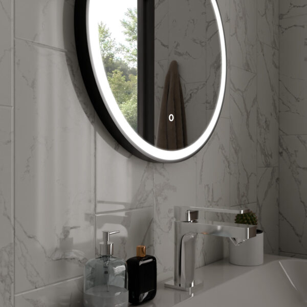 Lyra Matt Black LED Bathroom Mirror 600mm x 600mm - Image 4