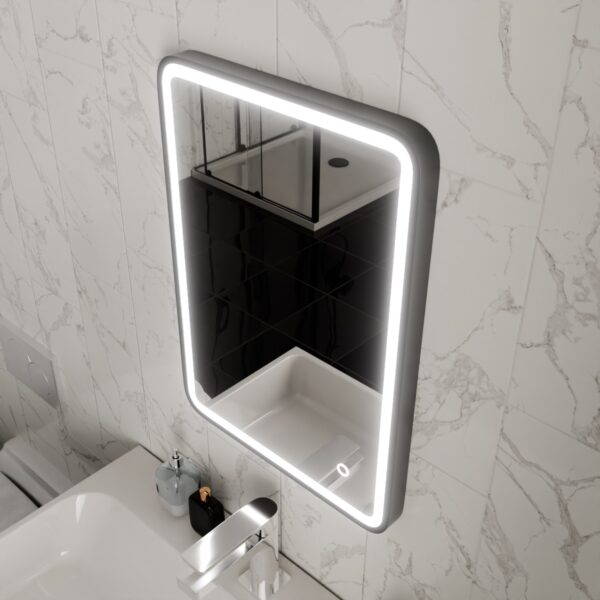 Vela Matt Black LED Bathroom Mirror 400mm x 600mm - Image 2